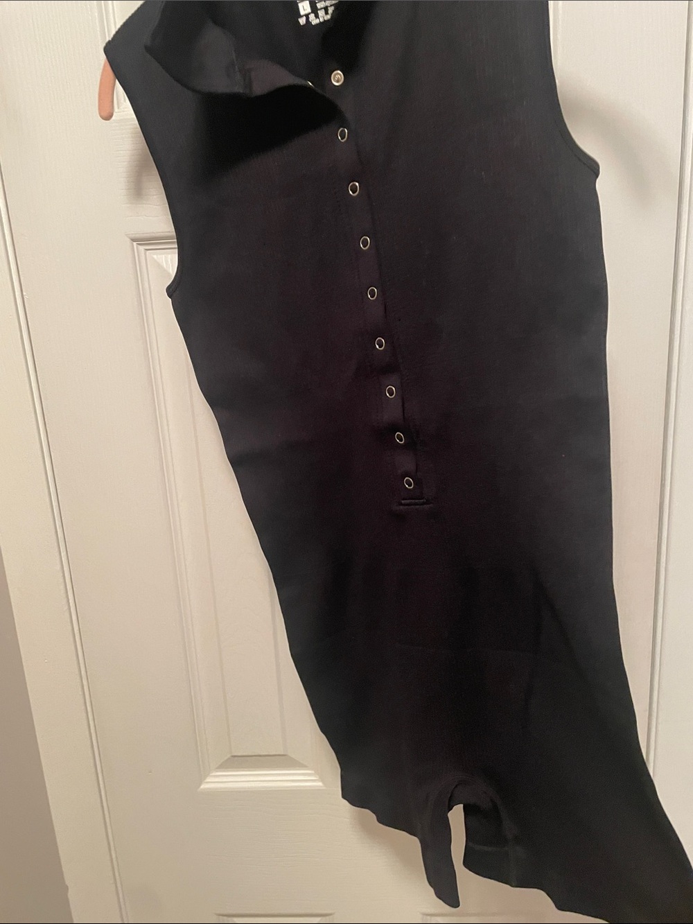 Sleeveless Black Ribbed Snap-Front Romper